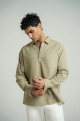 Casual Half Button Shirt Olive