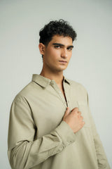 Casual Half Button Shirt Olive