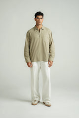 Casual Half Button Shirt Olive