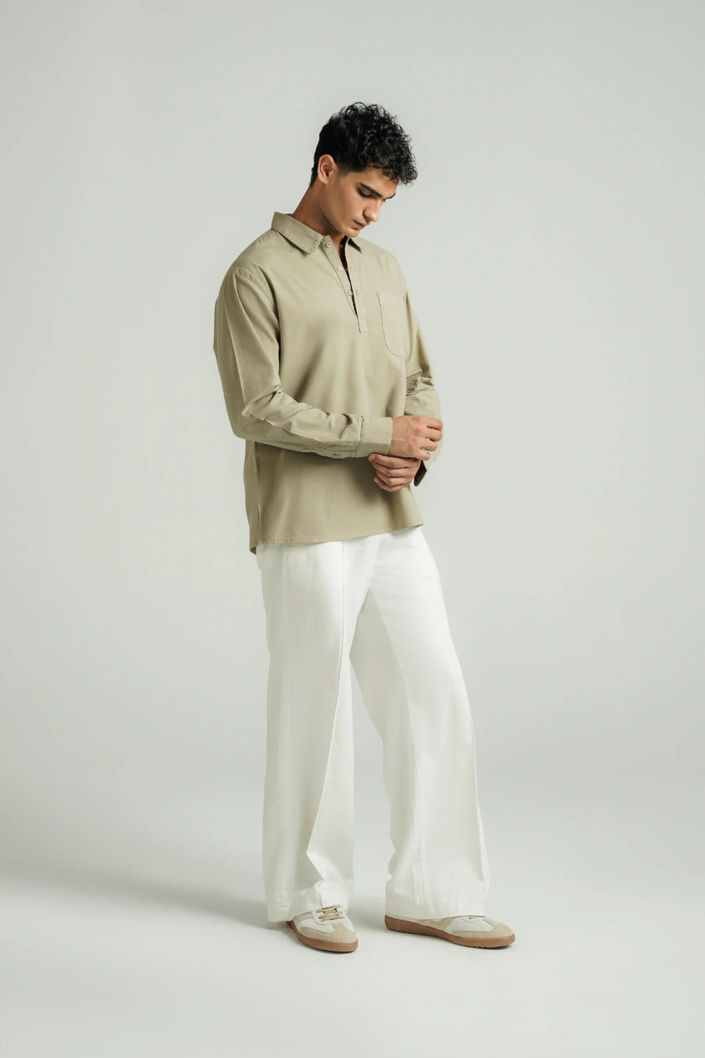Casual Half Button Shirt Olive-thumbmail-6