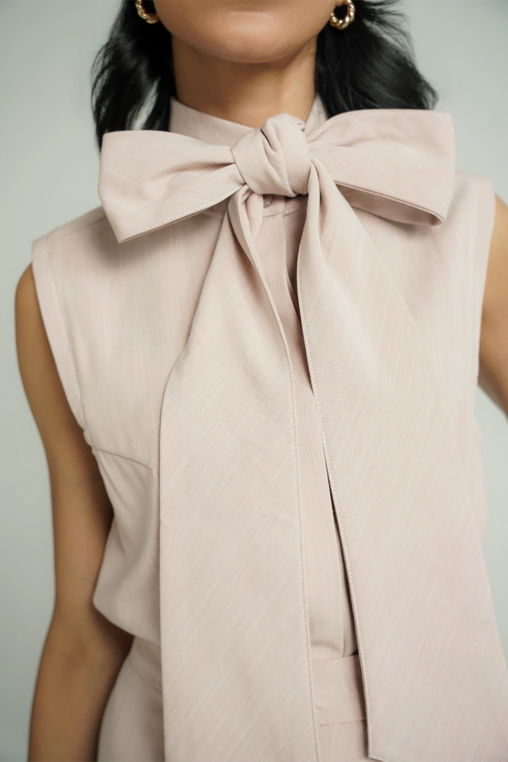 Bow-Tie Blouse Salmon Pink-thumbmail-4