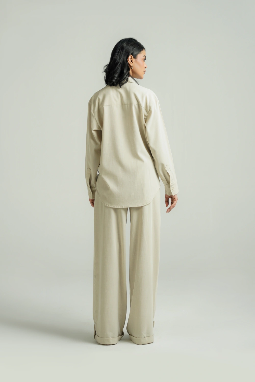 Loose Fit Button Down Shirt - Beige-thumbmail-3