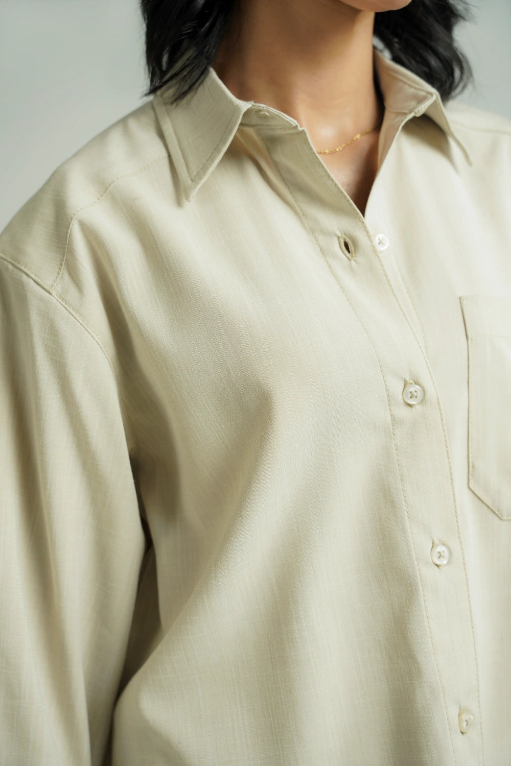 Loose Fit Button Down Shirt - Beige-thumbmail-5