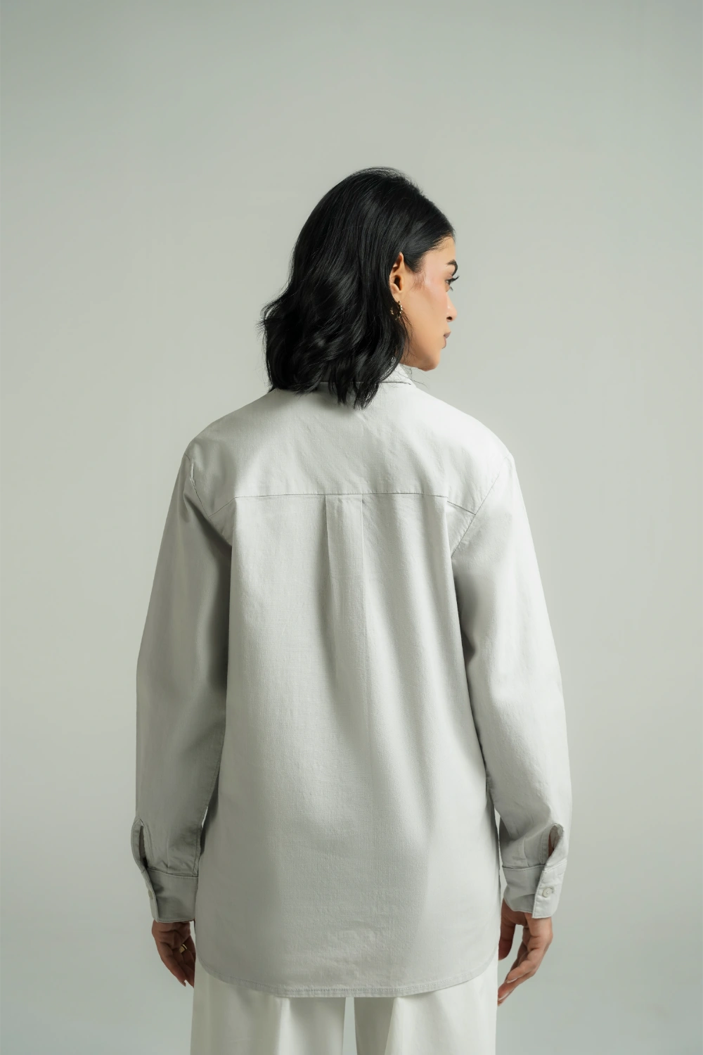 Loose Fit Cotton Shirt - Indigo-thumbmail-3