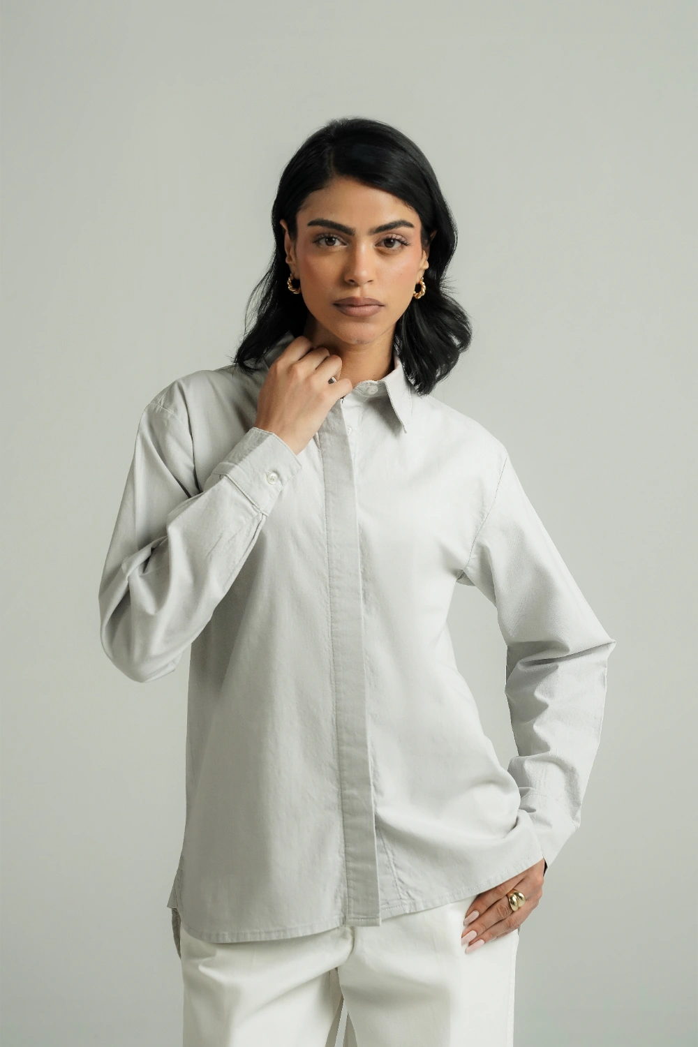 Loose Fit Cotton Shirt - Indigo-thumbmail-4