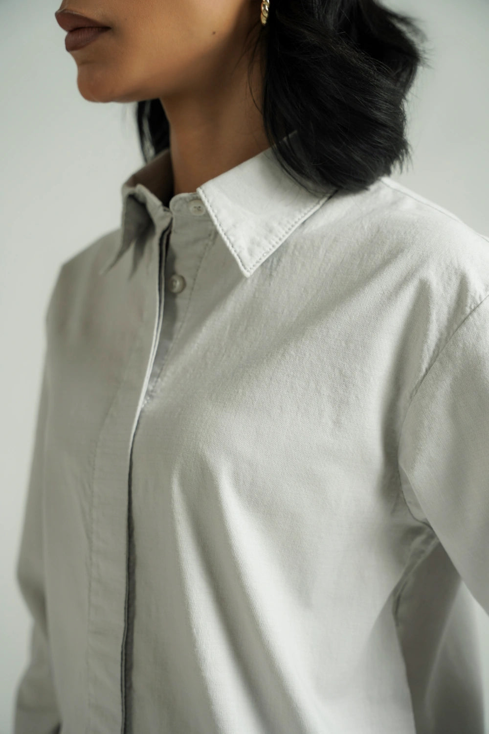 Loose Fit Cotton Shirt - Indigo-thumbmail-6