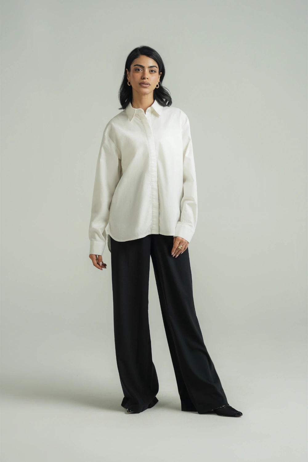 Loose Fit Cotton Shirt - White-thumbmail-3