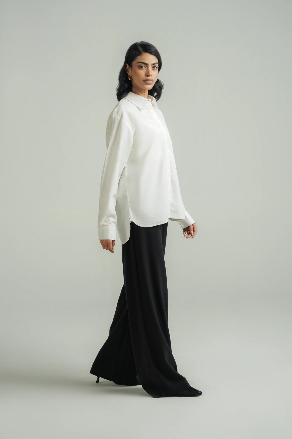 Loose Fit Cotton Shirt - White-thumbmail-4
