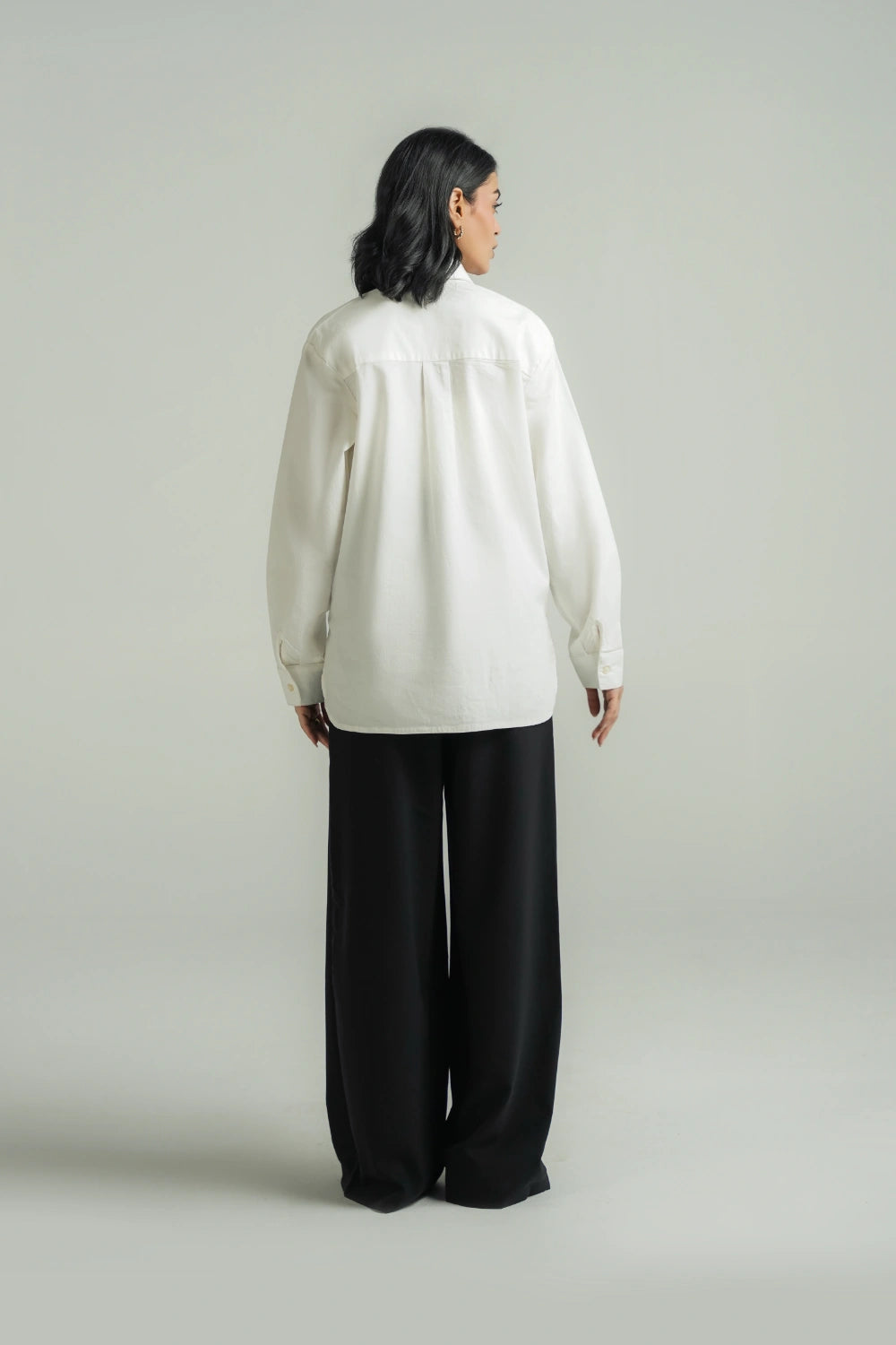 Loose Fit Cotton Shirt - White-thumbmail-5