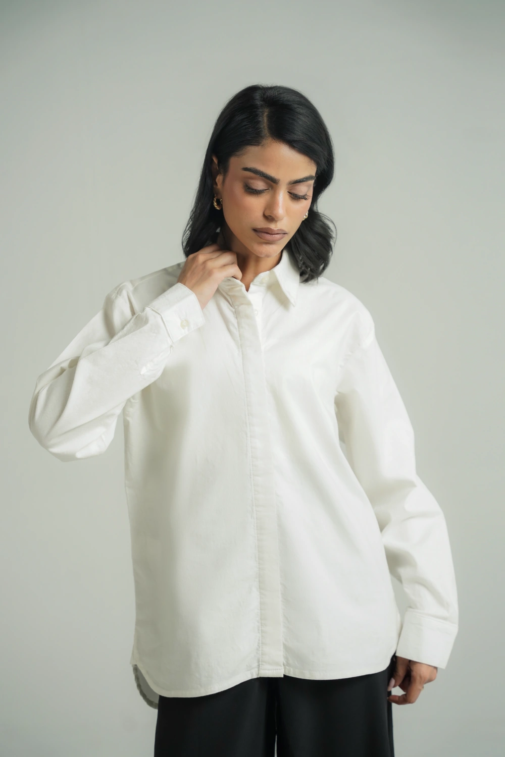 Loose Fit Cotton Shirt - White-thumbmail-1
