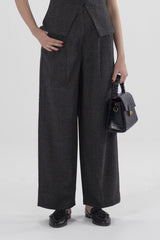 Windowpane Pleated Wide Leg Pants