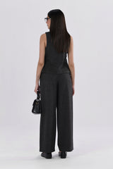 Windowpane Pleated Wide Leg Pants
