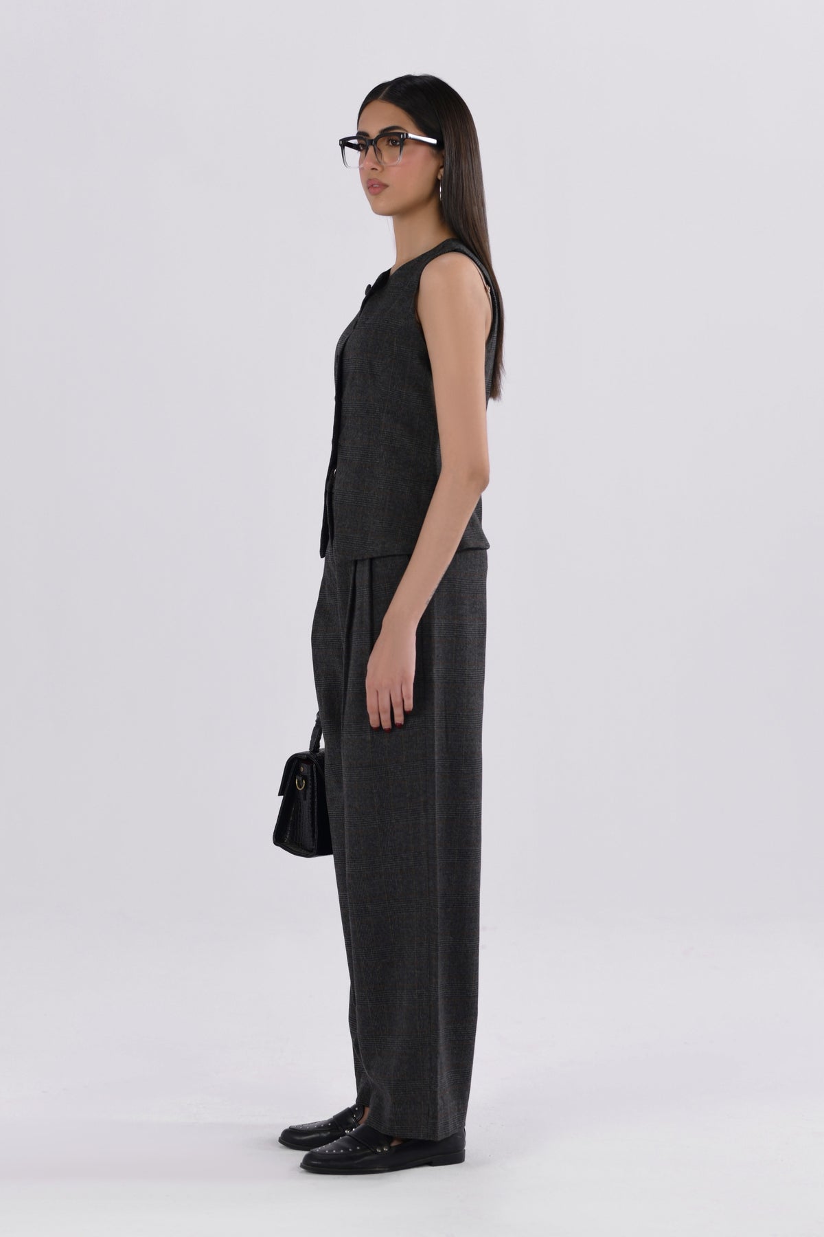 Windowpane Pleated Wide Leg Pants-thumbmail-4