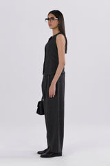 Windowpane Pleated Wide Leg Pants