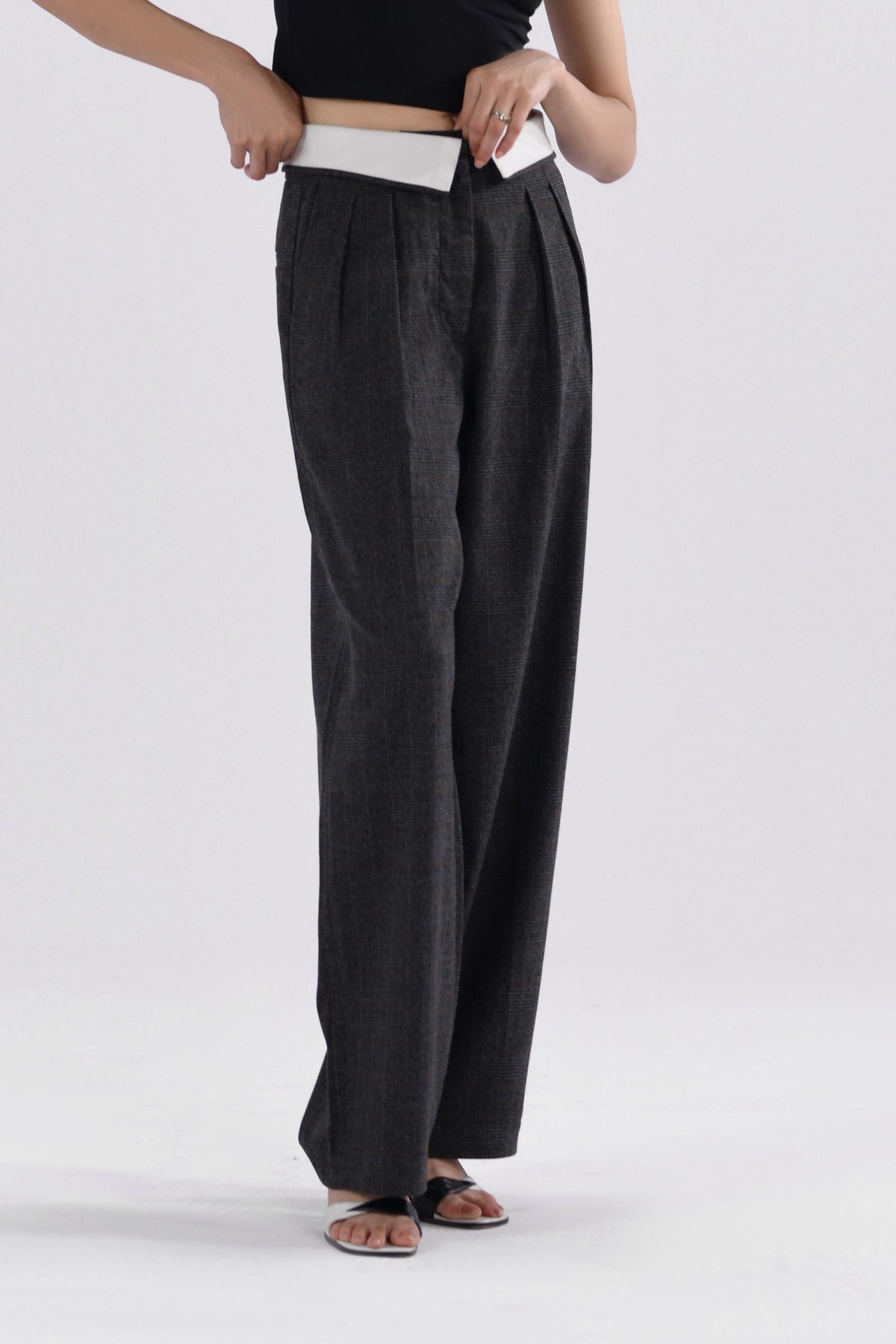 Windowpane Turnover Waist Pants-thumbmail-4