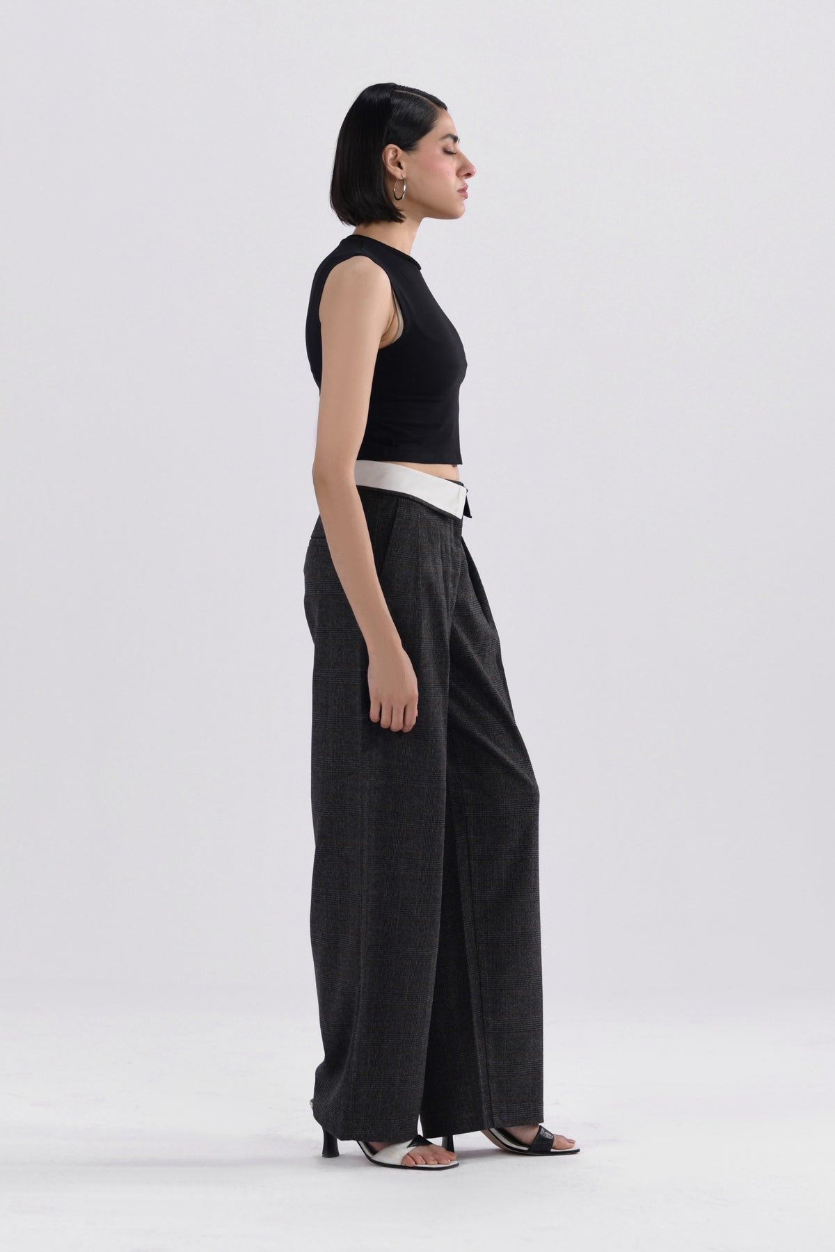 Windowpane Turnover Waist Pants-thumbmail-3