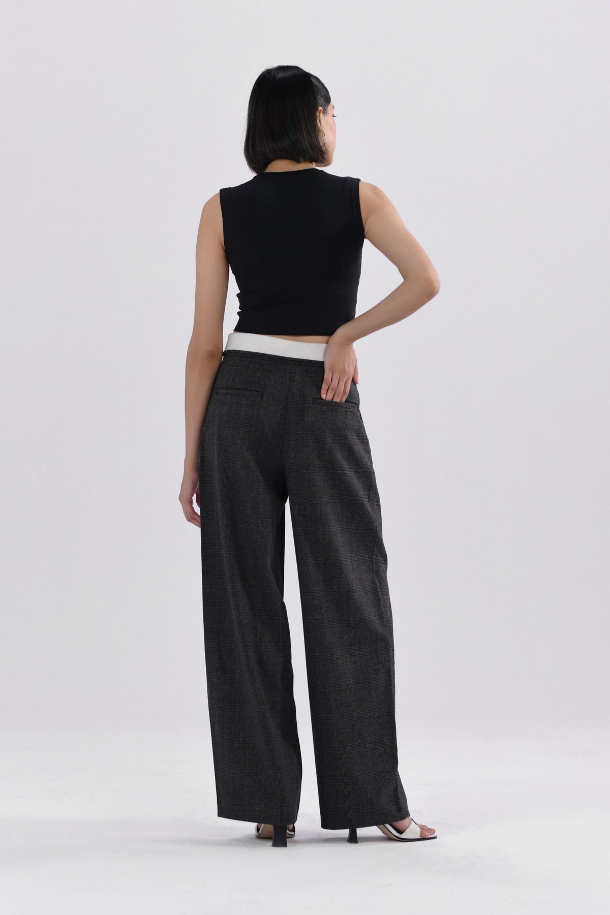 Windowpane Turnover Waist Pants-thumbmail-5