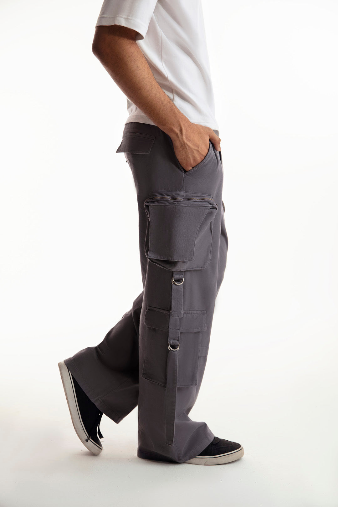 Grey Wide Leg Cargos