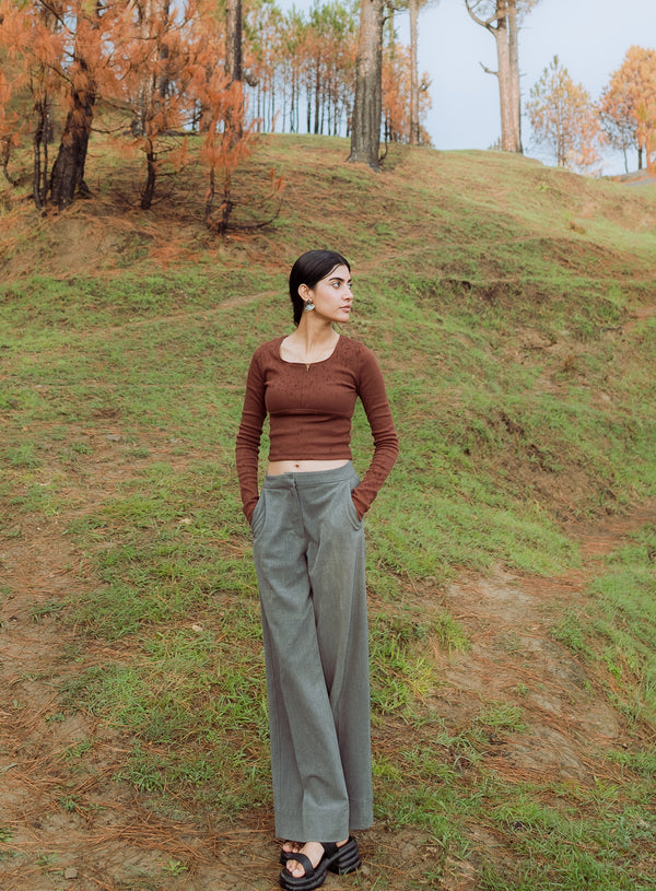 Grey Full Length Straight Pants extra image
