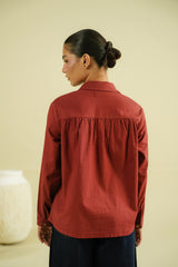 GATHERED TOP - MAROON