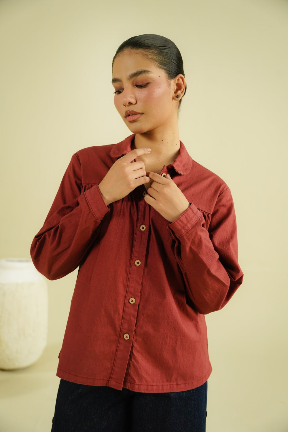 GATHERED TOP - MAROON-thumbmail-3