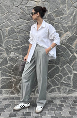 Pinstripes Pleated Wide Leg Pants