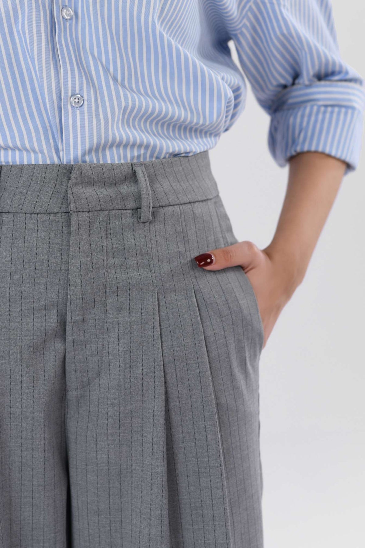 Pinstripes Pleated Wide Leg Pants-thumbmail-3