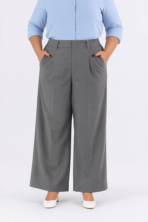 Pinstripes Pleated Wide Leg Pants - XL Size