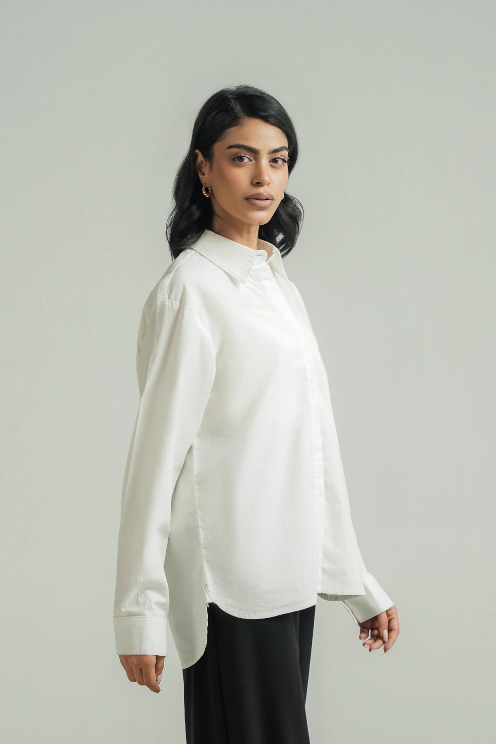 Loose Fit Cotton Shirt - White-thumbmail-2