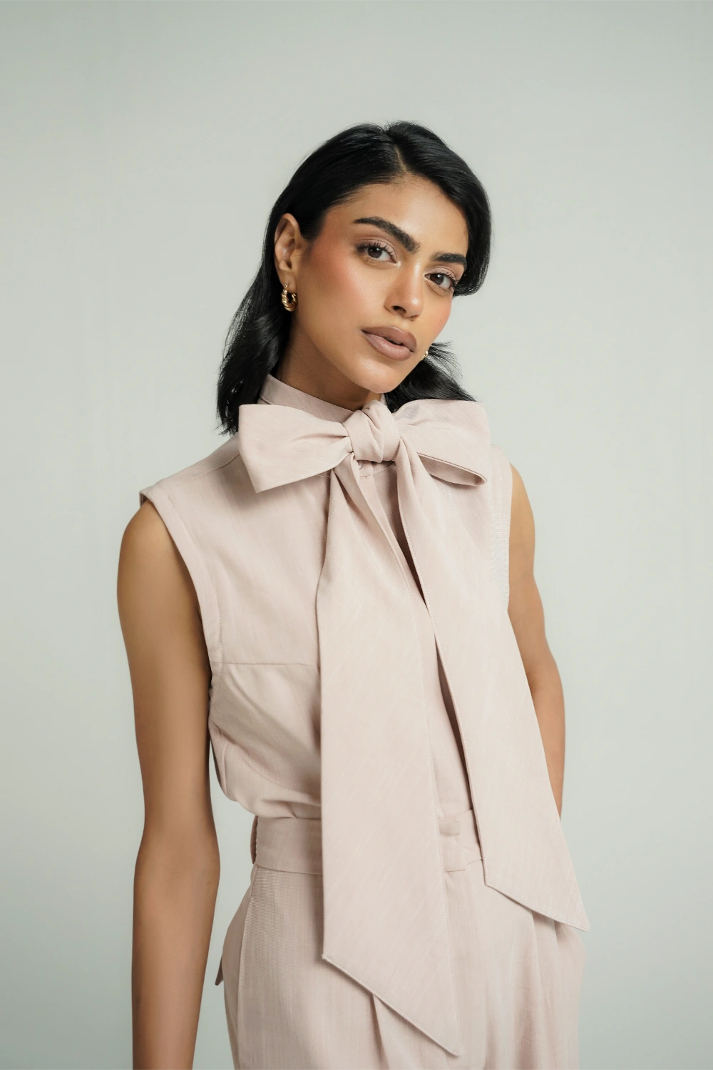 Bow-Tie Blouse Salmon Pink-thumbmail-3