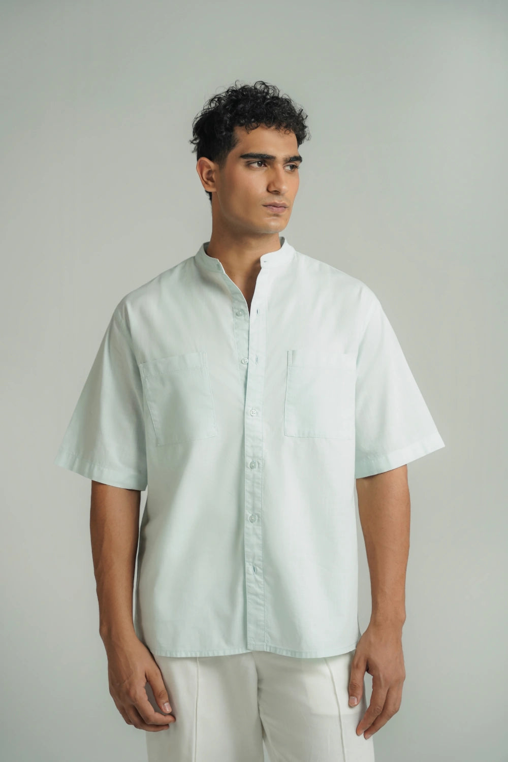 Mandarin Collar Shirt Ice Blue