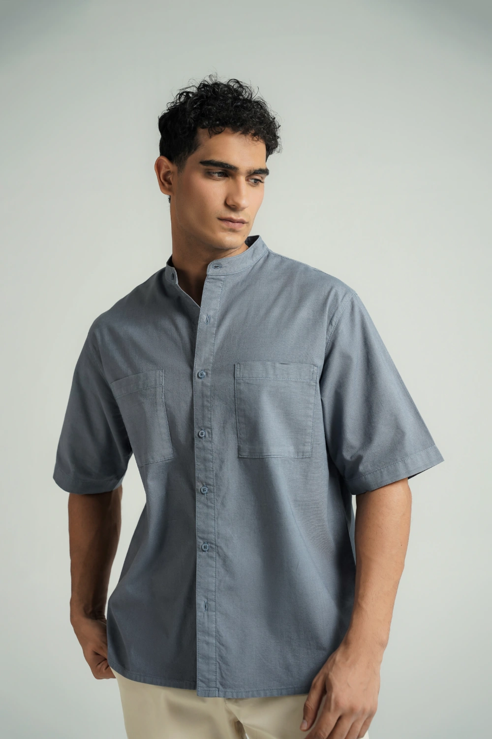 Mandarin Collar Shirt Blue