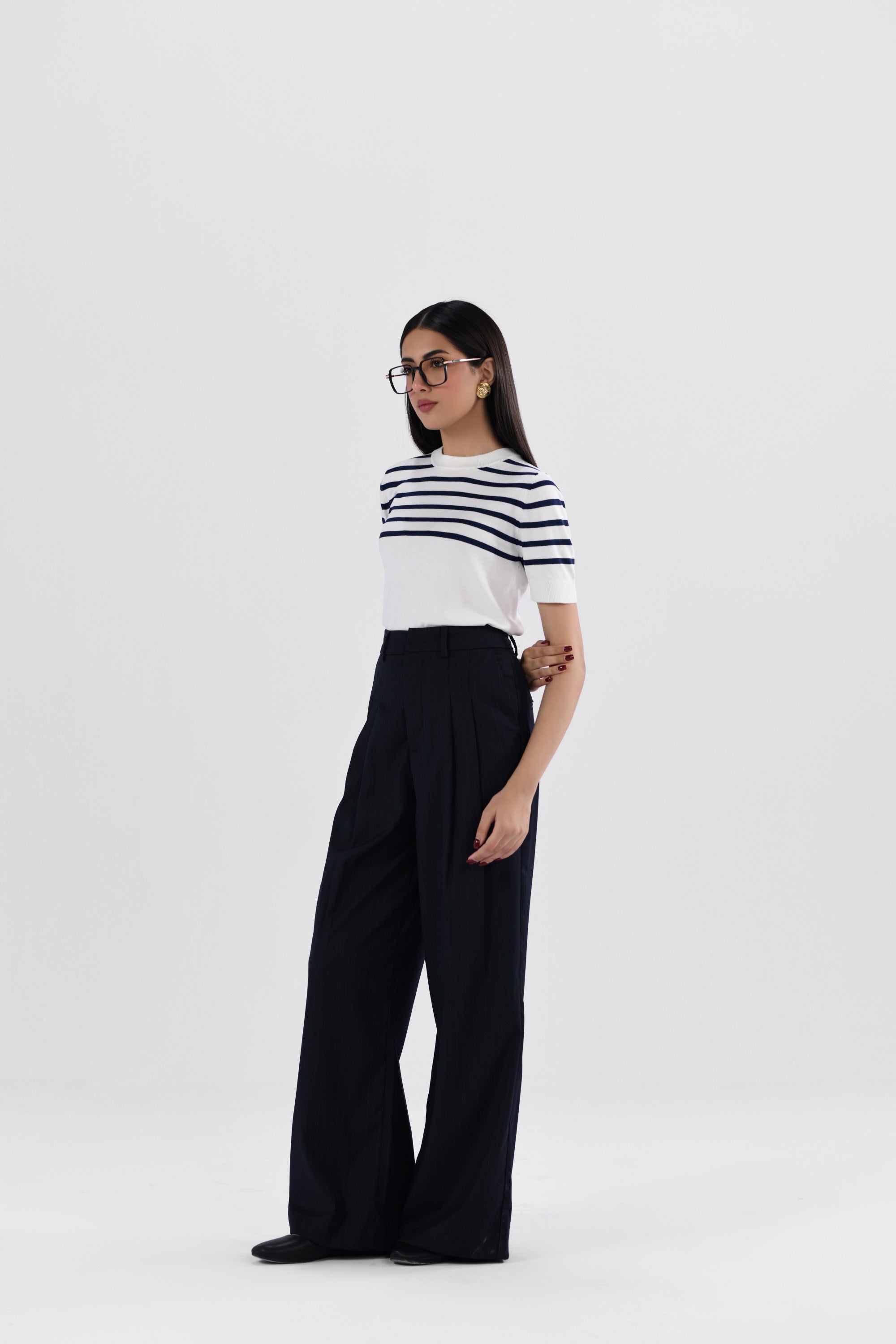 Pinstripes Pleated Wide Leg Pants