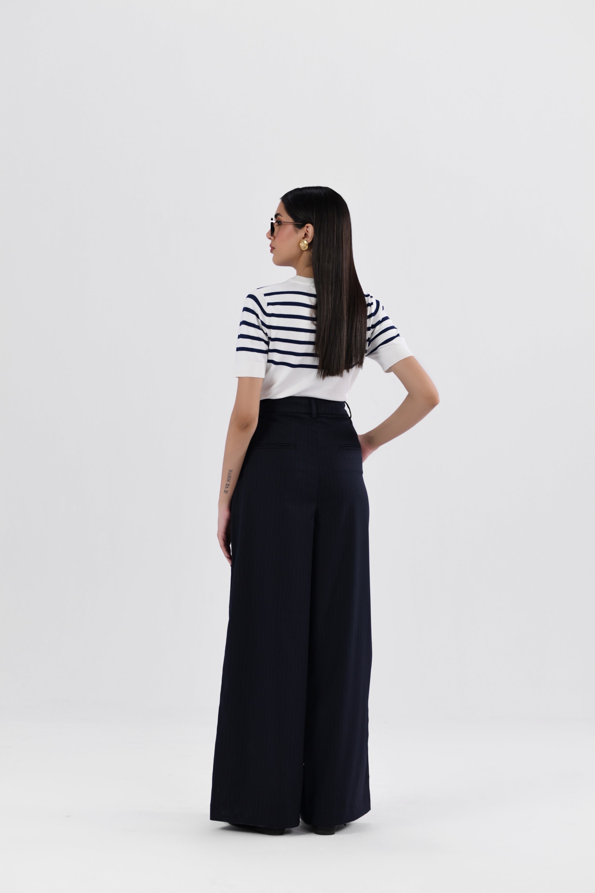 Pinstripes Pleated Wide Leg Pants