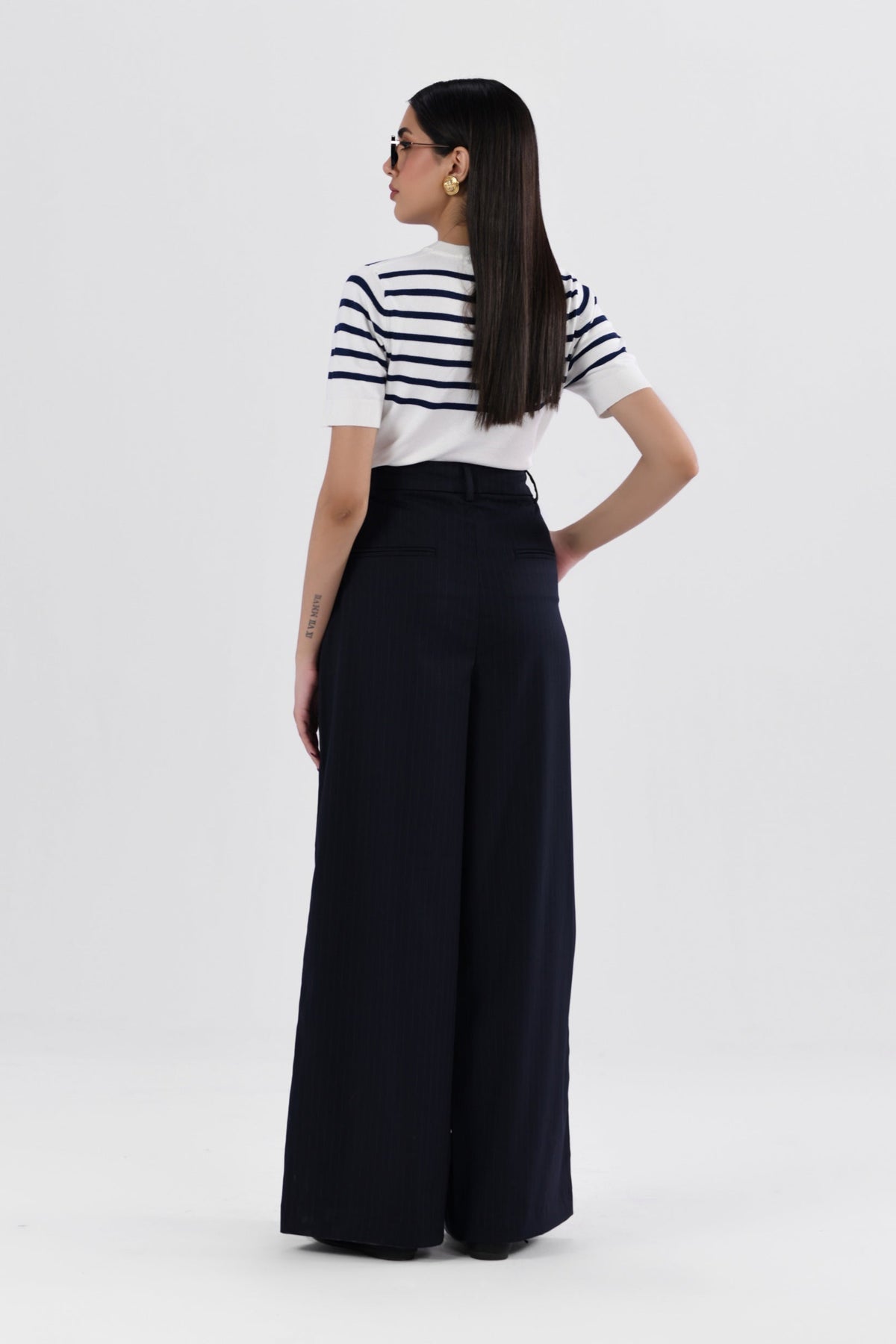 Pinstripes Pleated Wide Leg Pants-thumbmail-5