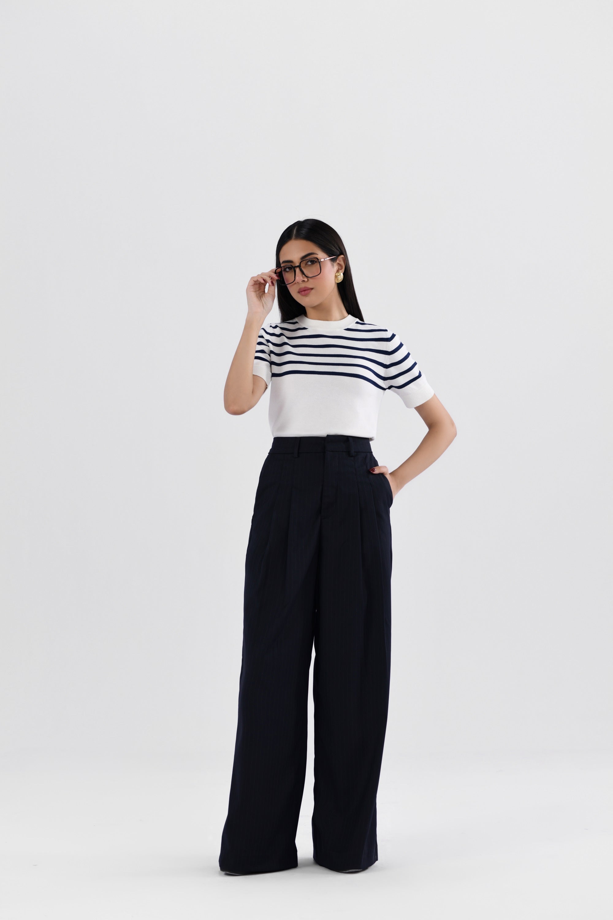 Pinstripes Pleated Wide Leg Pants