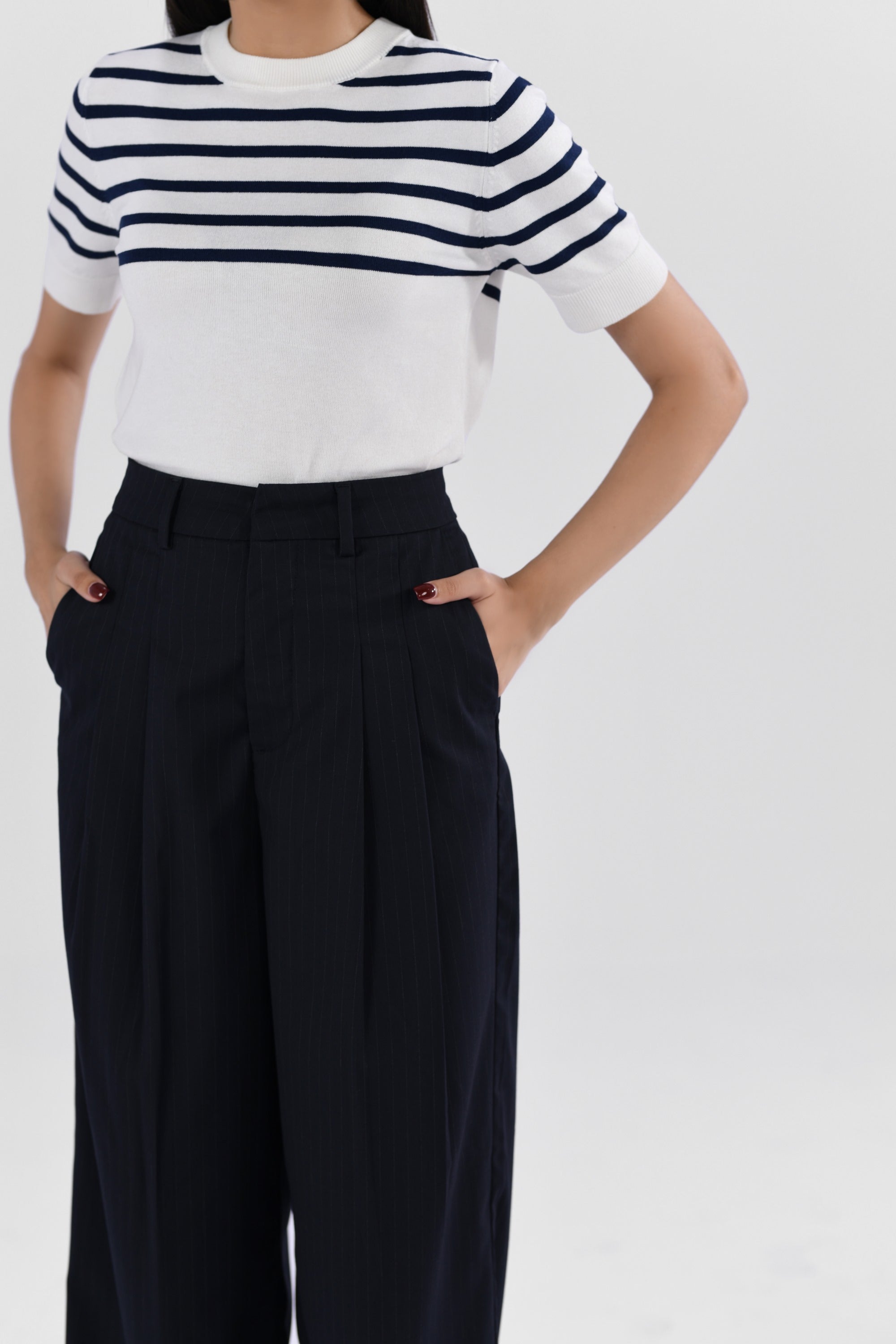 Pinstripes Pleated Wide Leg Pants