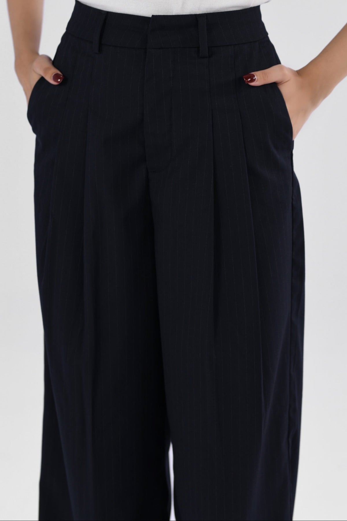 Pinstripes Pleated Wide Leg Pants-thumbmail-3