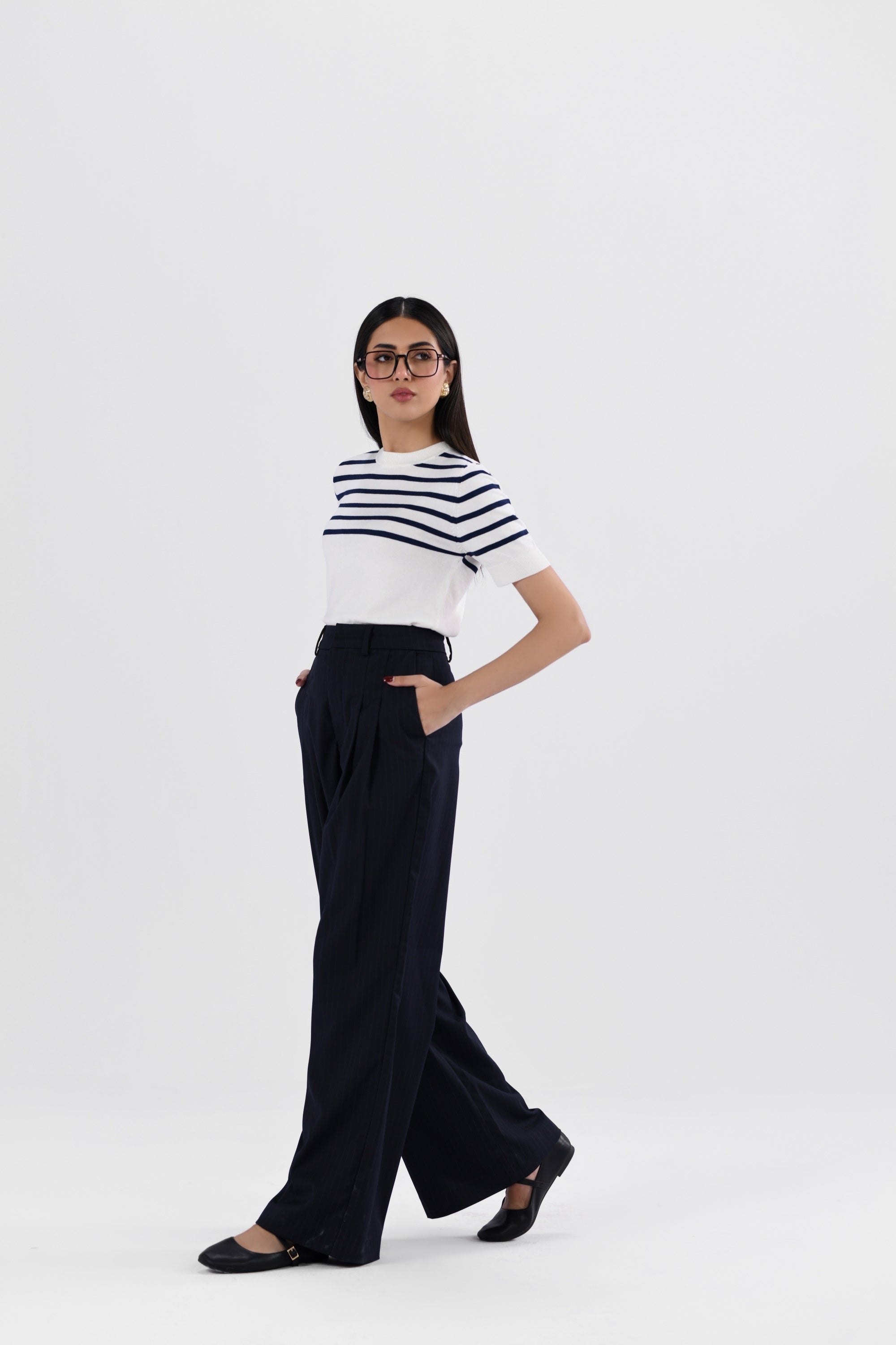 Pinstripes Pleated Wide Leg Pants