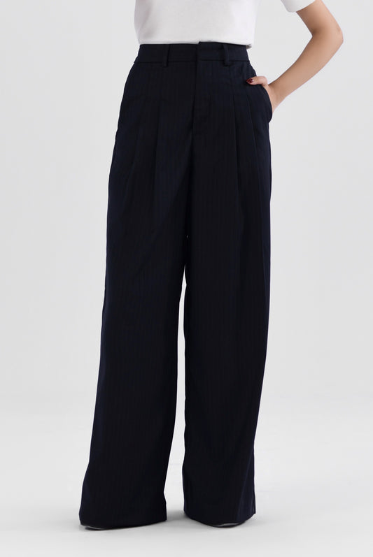 Pinstripes Pleated Wide Leg Pants