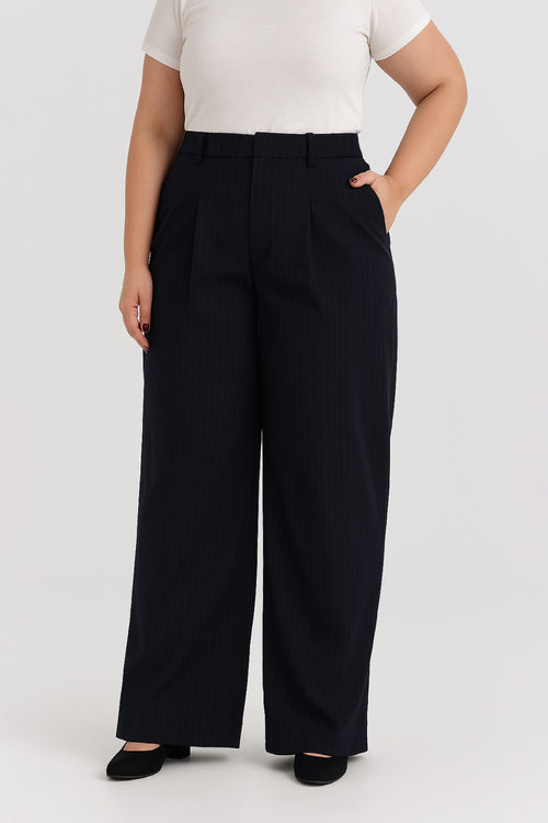 Pinstripes Pleated Wide Leg Pants - XL Size