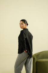PLEATED SHIRT - BLACK