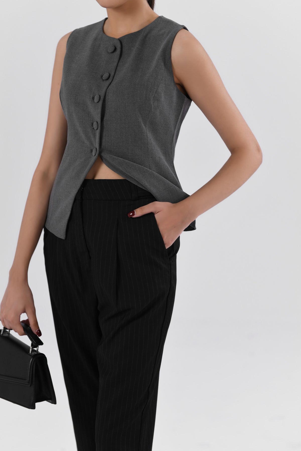 Pinstripes Pleated Tapered Pants-thumbmail-3