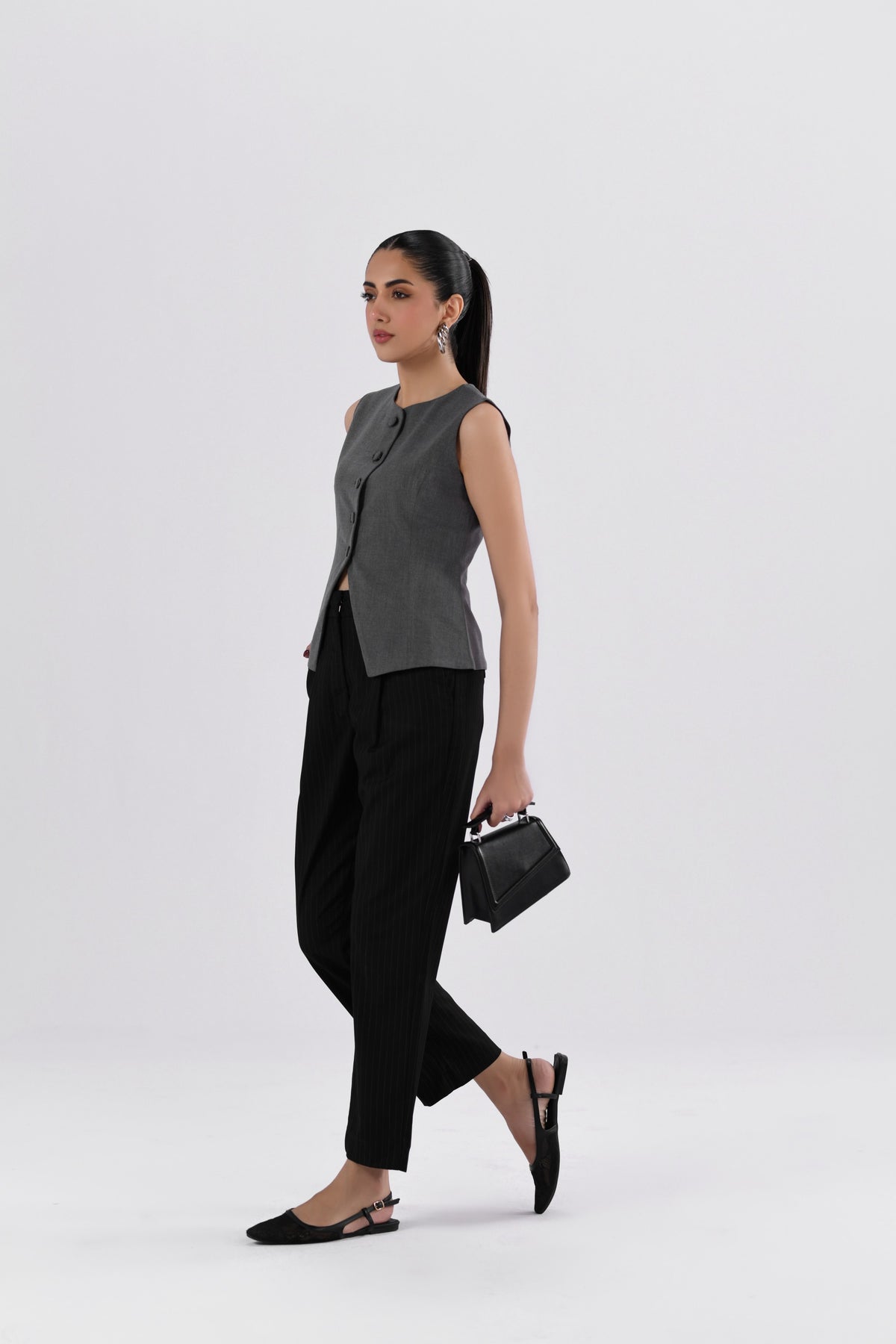 Pinstripes Pleated Tapered Pants-thumbmail-4