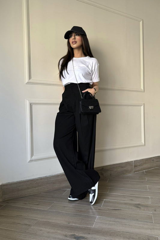 Pinstripes Pleated Wide Leg Pants