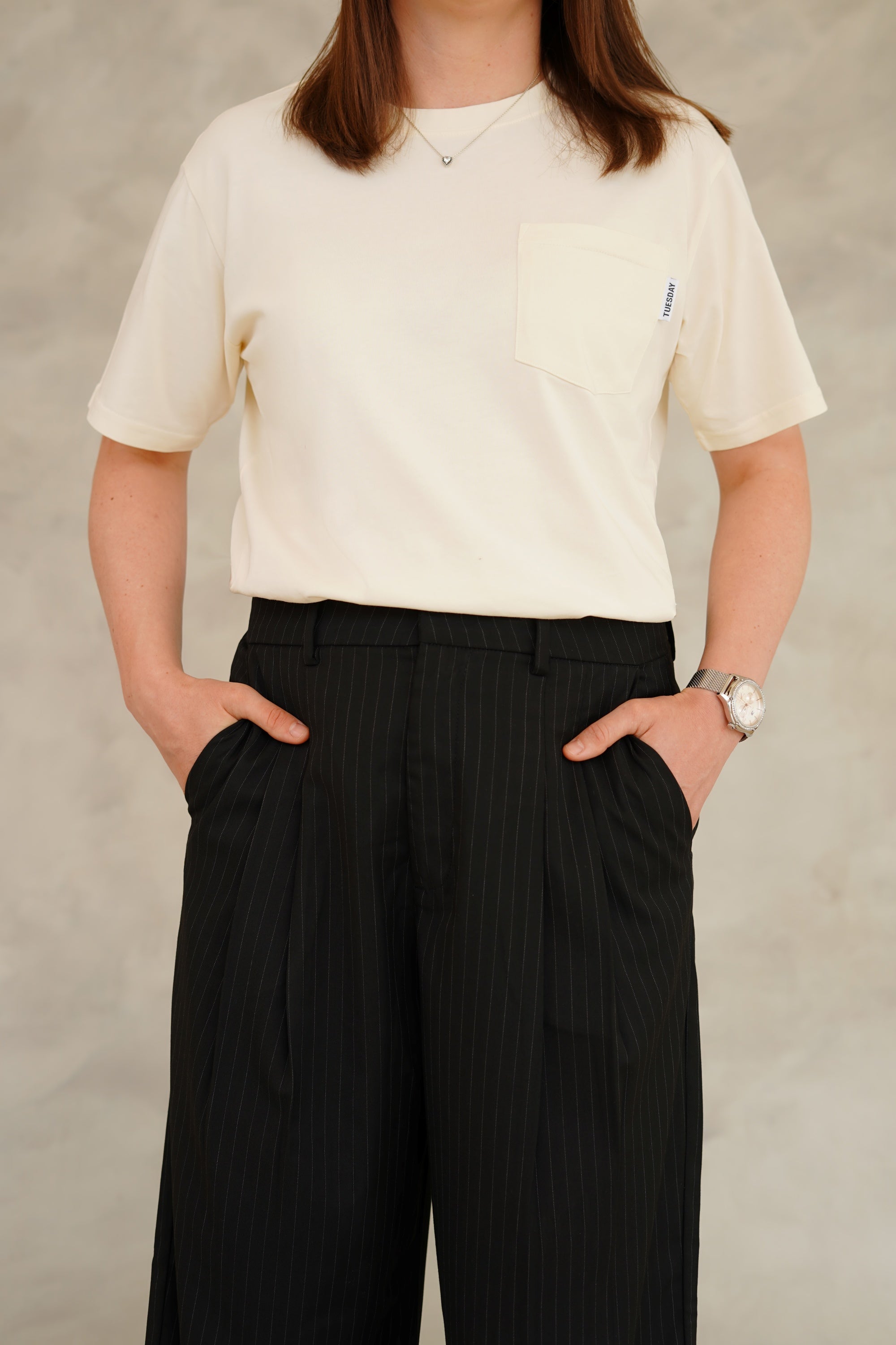 Pinstripes Pleated Wide Leg Pants