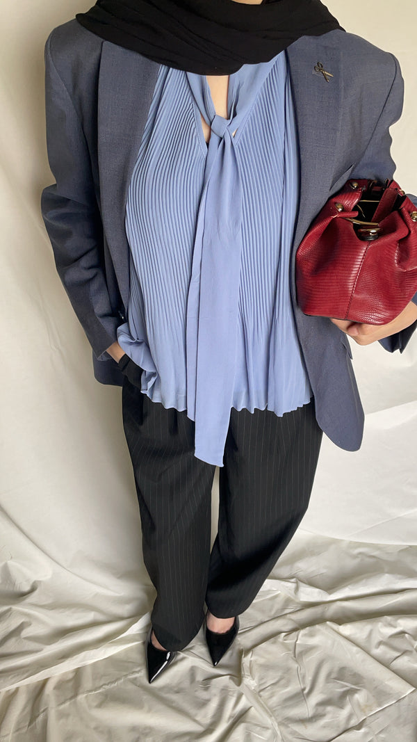 Pinstripes Pleated Wide Leg Pants extra image