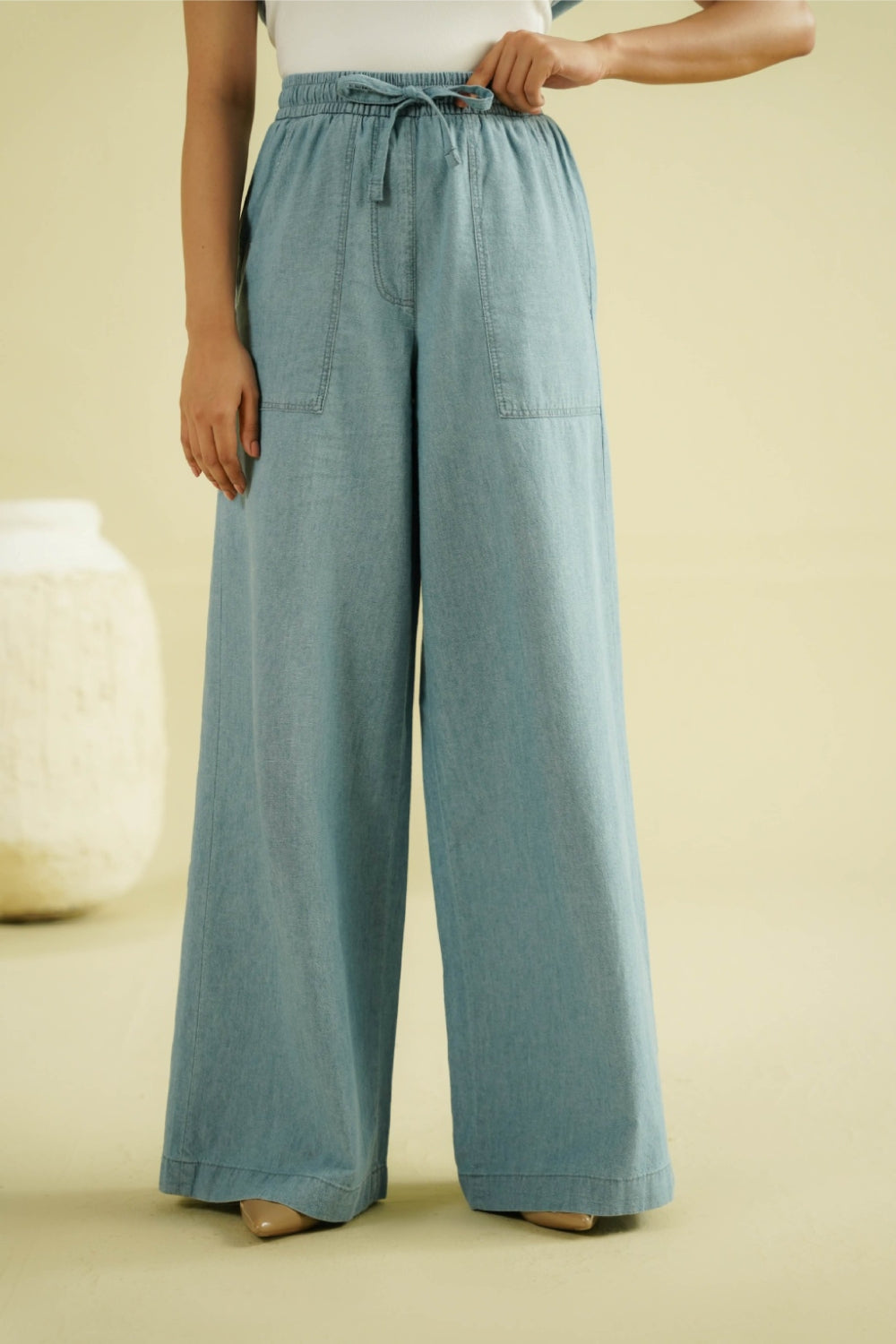 WIDE LEG CHAMBRAY PANT