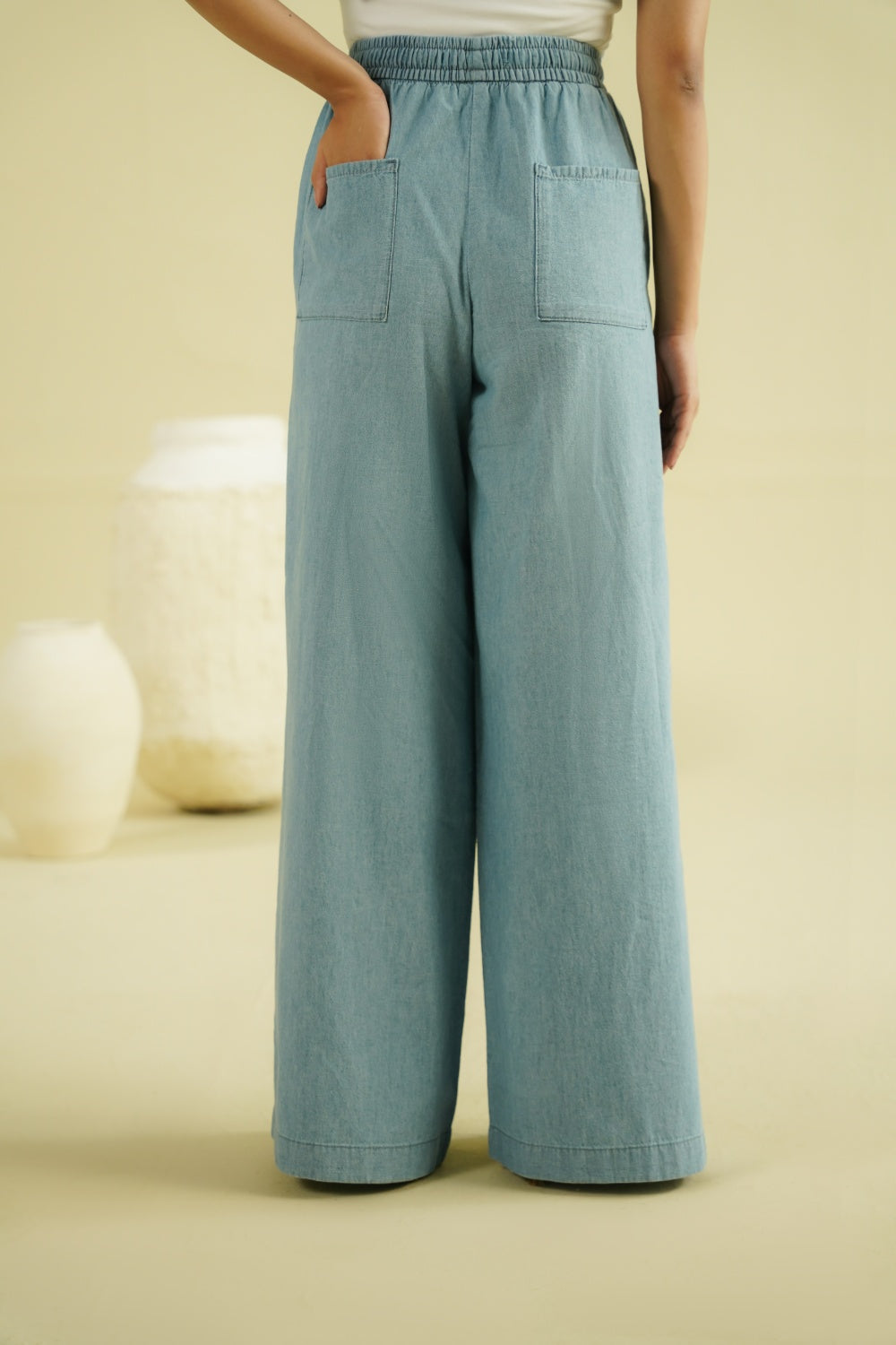 WIDE LEG CHAMBRAY PANT