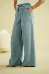 WIDE LEG CHAMBRAY PANT